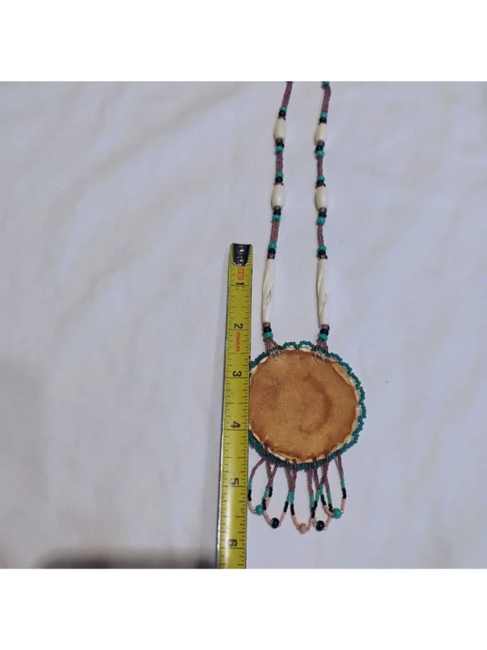 Vtg Native Wampum Bead Necklace Purple Spiny Oyster Shell on Leather - Picture 10 of 12